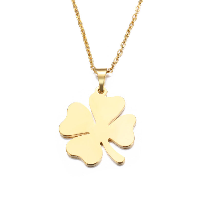 四葉草不鏽鋼項鍊 正面展示 | Four Leaf Clover Stainless Steel Necklace - Front View