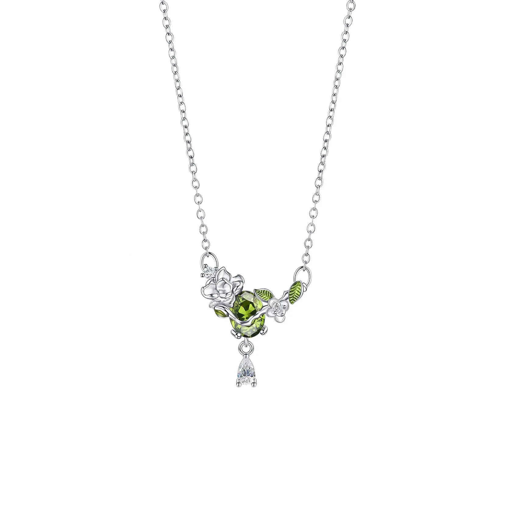 韓系蝴蝶花朵項鍊 綠色寶石鑲嵌 | Korean Butterfly Flower Necklace Green Gemstone Simple Life