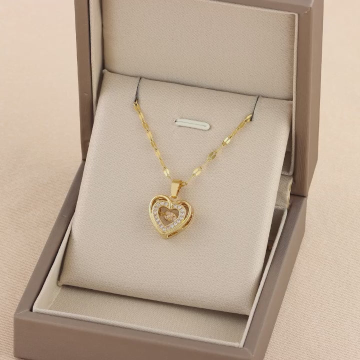 雙層愛心水鑽項鍊 Double-layer Love Necklace