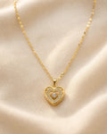 SimpleLife Jewelry gold heart pendant necklace with pavé crystal center stone on delicate chain